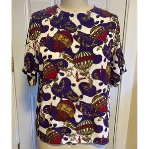 Vintage 80s Hot Air Balloon Print Boxy Blouse